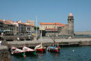 Vi var på en lille udflugt til Collioure, der ligger tæt på Port-Vendres. Her et billede fra den gamle havn og Èglise Notre Dame des Anges med det specielle klokketårn.