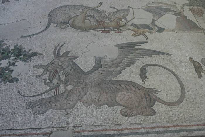 Et af motiverne i den kæmpe gulvmosaik i mosaikmuseet i Istanbul. Der er brugt meget små mosaikker, så der er kommet rigtig mange detaljer med. 