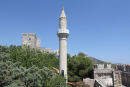 Minareten ved moskeen inden i den gamle borg i Bodrum. Selve moskeen var indrettet til museum, hvor en model, en del af et gammelt skib, var udstillet.    