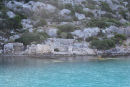 ’Den sunkne by’ på nordsiden af Kekova. Byen er sunket i havet ved et jordskælv og ligger nu 6 meter under havoverfladen.
