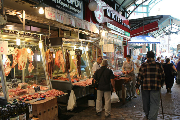 Markedet i Kapani bydelen i Thessaloniki. Det fortælles, at det er her restauranterne køber ind. Det var et flot marked med et stort udvalg.