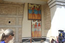 Knossos paladset på Kreta. Mange steder er de gamle fresker blevet rekonstrueret, de originale findes på et museum i Iraklion.