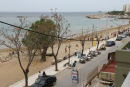 Udsigten fra hotel Frini i Chania, hvor vi havde booket et værelse. Hotellet lå lige ud til stranden, og vi fik et værelse med balkon og havudsigt.