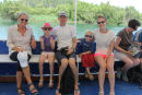 Skipperinden, Julie, Jakob, Kasper og Maiken på vej op til øen Visovac i Krka floden. 