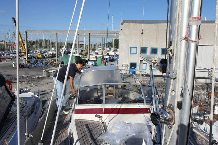 Nausikaa på land i Ocean Marine i Monfalcone. Der er ved at blive lavet en model til en ny sprayhood.