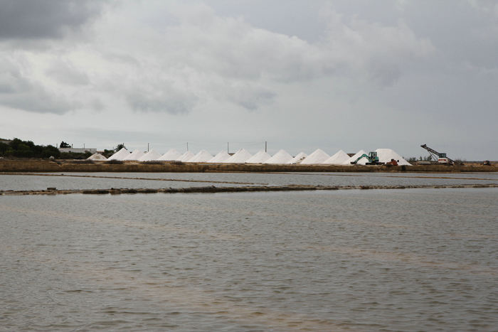 Det var pænt store bjerge af salt, der lå rundt omkring ude i Salinaen. Vi fik fortalt, at de producerede 100.000 tons salt om året i området syd for Trapani. (Foto Jakob )