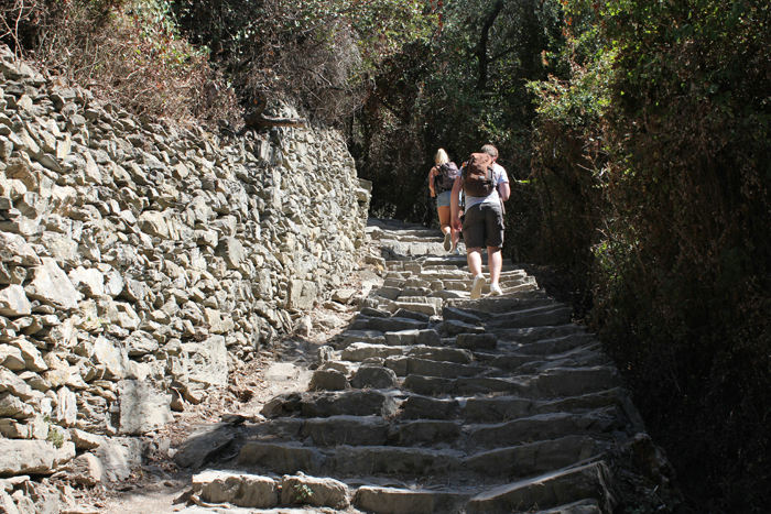 På turen fra Vernazza til Corniglia skal man op over det højeste punkt på hele turen i Cinque Terre. Det gik bare opad på den første del af turen, men til gengæld meget stejlt nedad til slut.