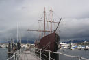 En kopi af Pinta, som blev bygget i 1993 - 500 år efter, at Columbus opdagede Amerika. Pinta var et af de skibe, der var med på Columbus’ rejse og som anløb Baiona som første havn efter hjemkomsten.