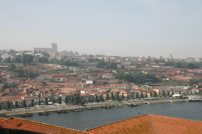 Udsigten fra øverste etage af Ponte Luis, der fører over Douro floden. Her et blik ned mod portvinshusene i Vila Nova de Gaia på sydsiden af floden.