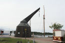En rigtig trædemølle på havnen i Rostock. Inde i møllen er et ’hamsterhjul’, som folk gik rundt i, når gods skulle hejses op eller ned.