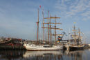 Nogle af de gamle sejlskibe, der skulle deltage i Hanse Sail i Rostock.  