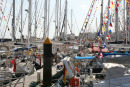 En af de mange broer i lystbådehavnen i Las Palmas de Gran Canaria, 2 dage før starten på ARC 2008. Det var et festligt syn, og der var heftig aktivitet på bådene. 