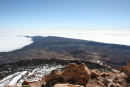 Udsigten fra toppen af Teide. Vi kunne kun se den højeste del af Tenerife, resten af øen var dækket af et tykt skydække.